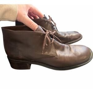 Vtg Easentials by Etienne Aigner Leather Lace Up Heeled Boots Sz 8 Brown Cottage